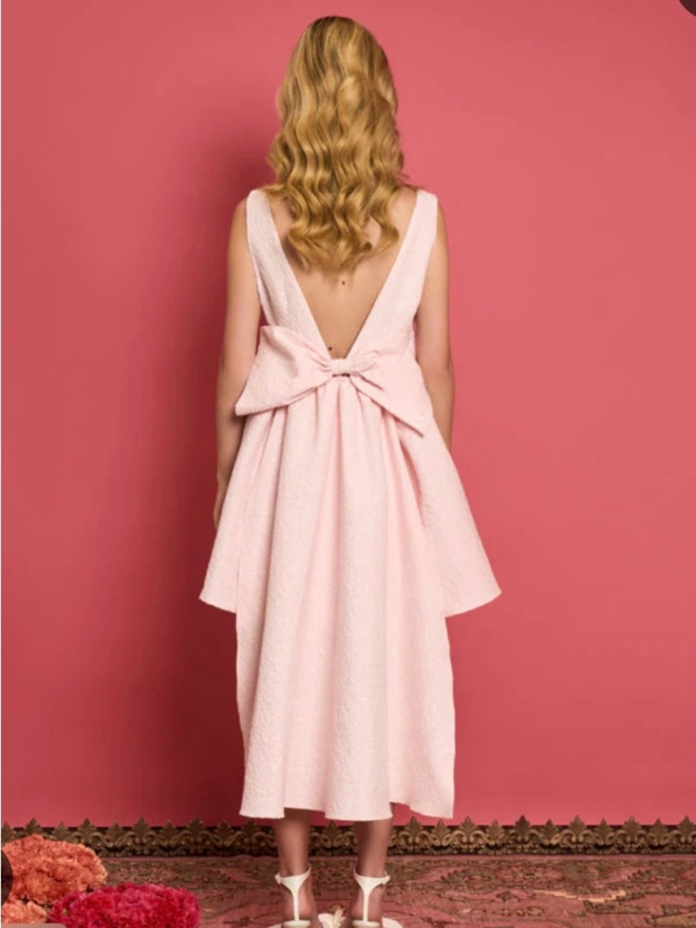 Sister Jane Blush Pink Backless Midi Dress with Statement Bow